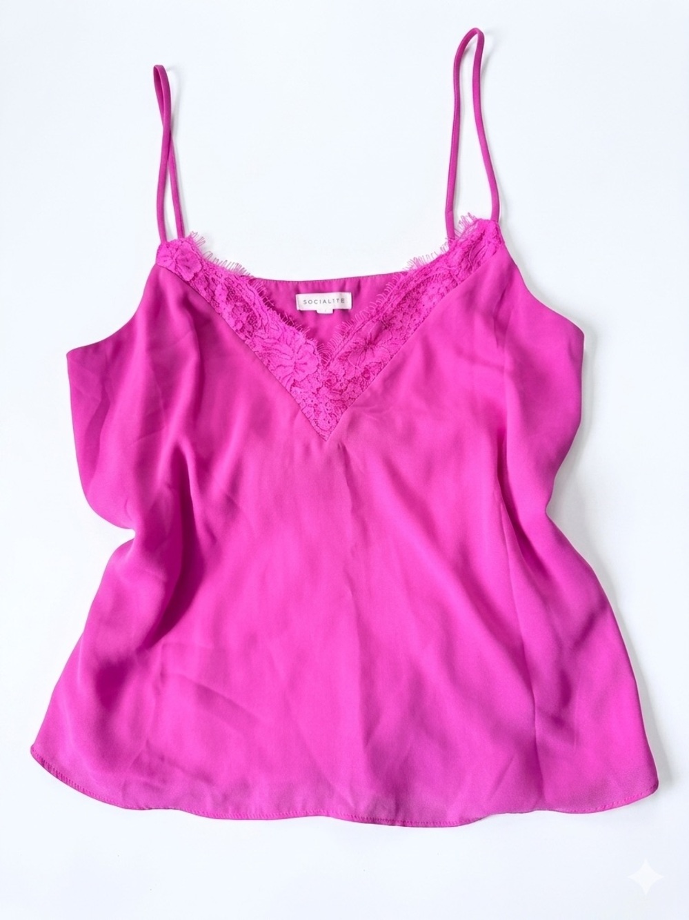 Size L Women Bright Fuchsia Lace-Trim Cami